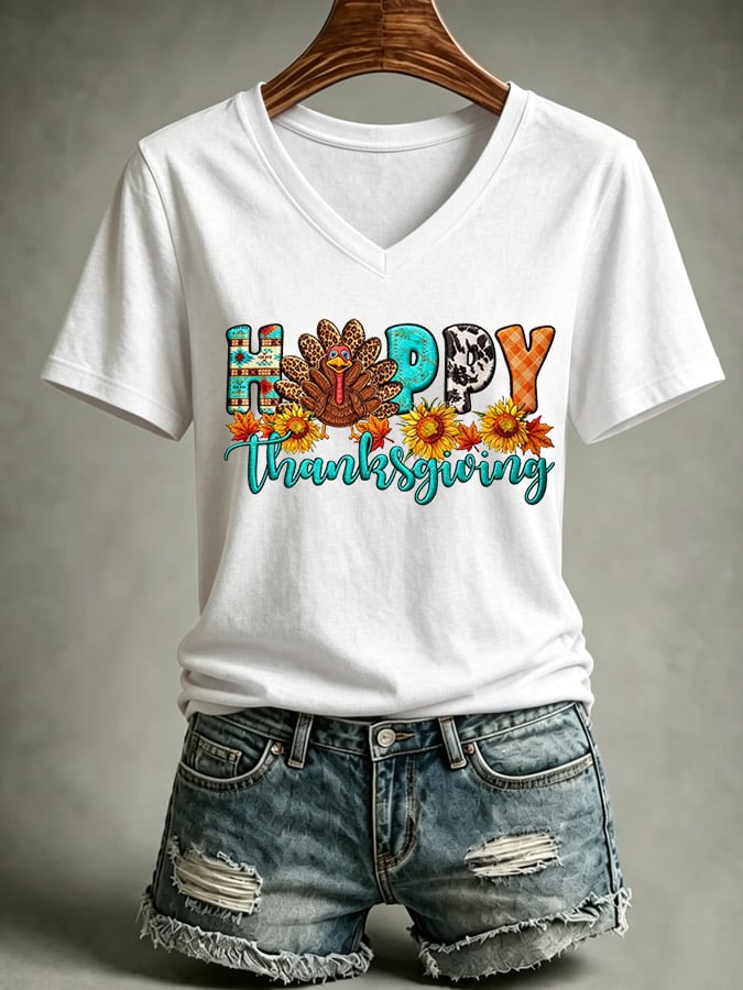 Women's Thanksgiving Print T-Shirt
