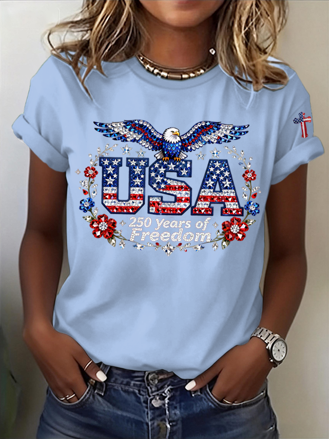 Women'S America Flag Printed Casual T-Shirt