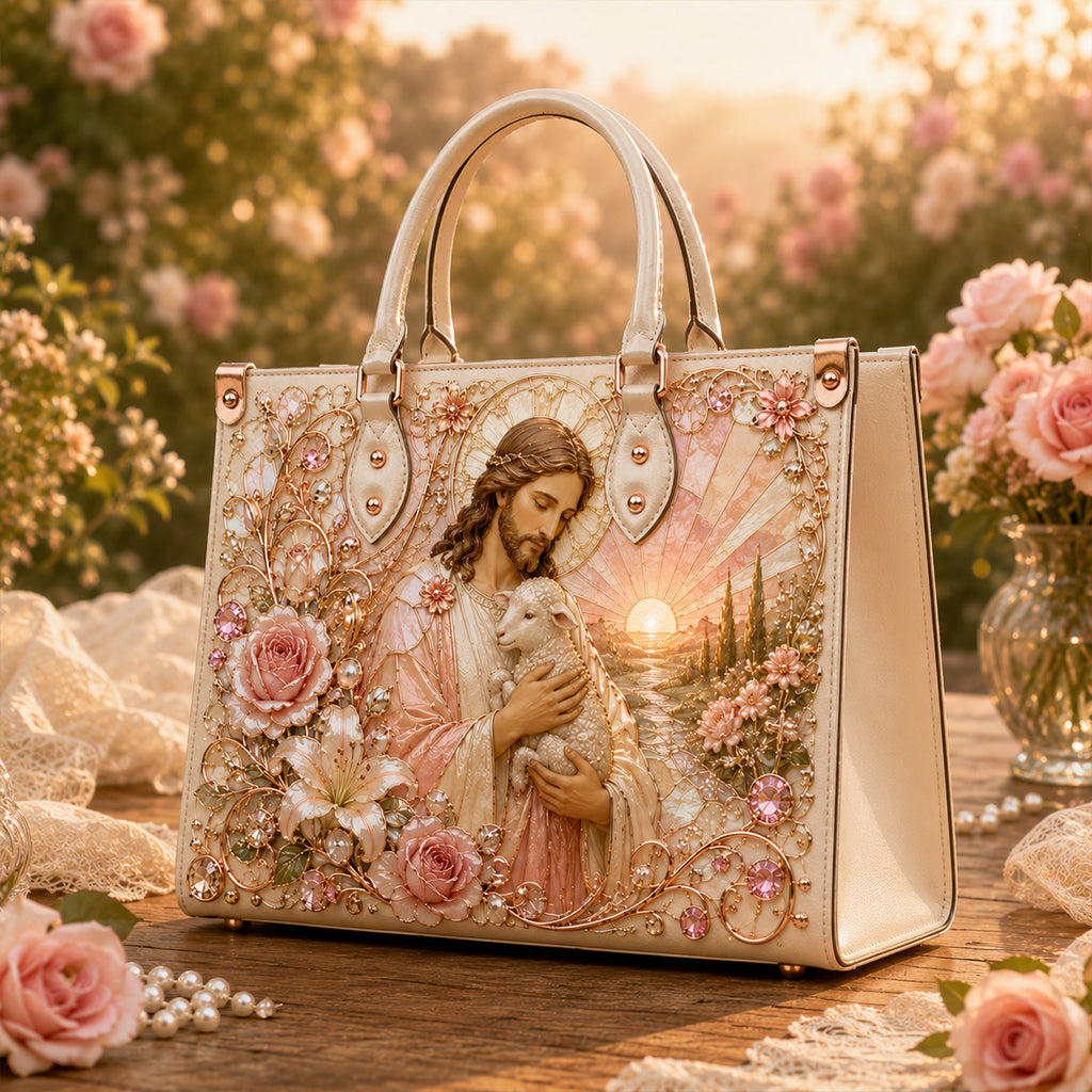 Faith-Inspired Jesus & Lamb Floral Tote Bag for Women