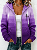 Women's Faith Print Casual Knitted Hooded Sweatshirt