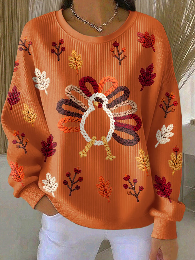 Women's Casual Printed Waffle Long-Sleeve Top