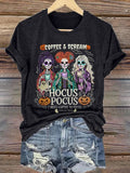 Women's Casual I Need Coffee to Focus Halloween Print Short Sleeve T-Shirt