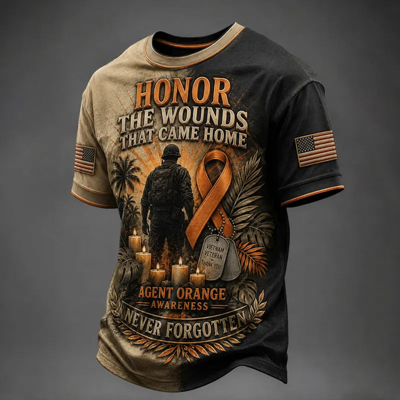 Men's Retro Vietnam Veteran Print Casual T-Shirt