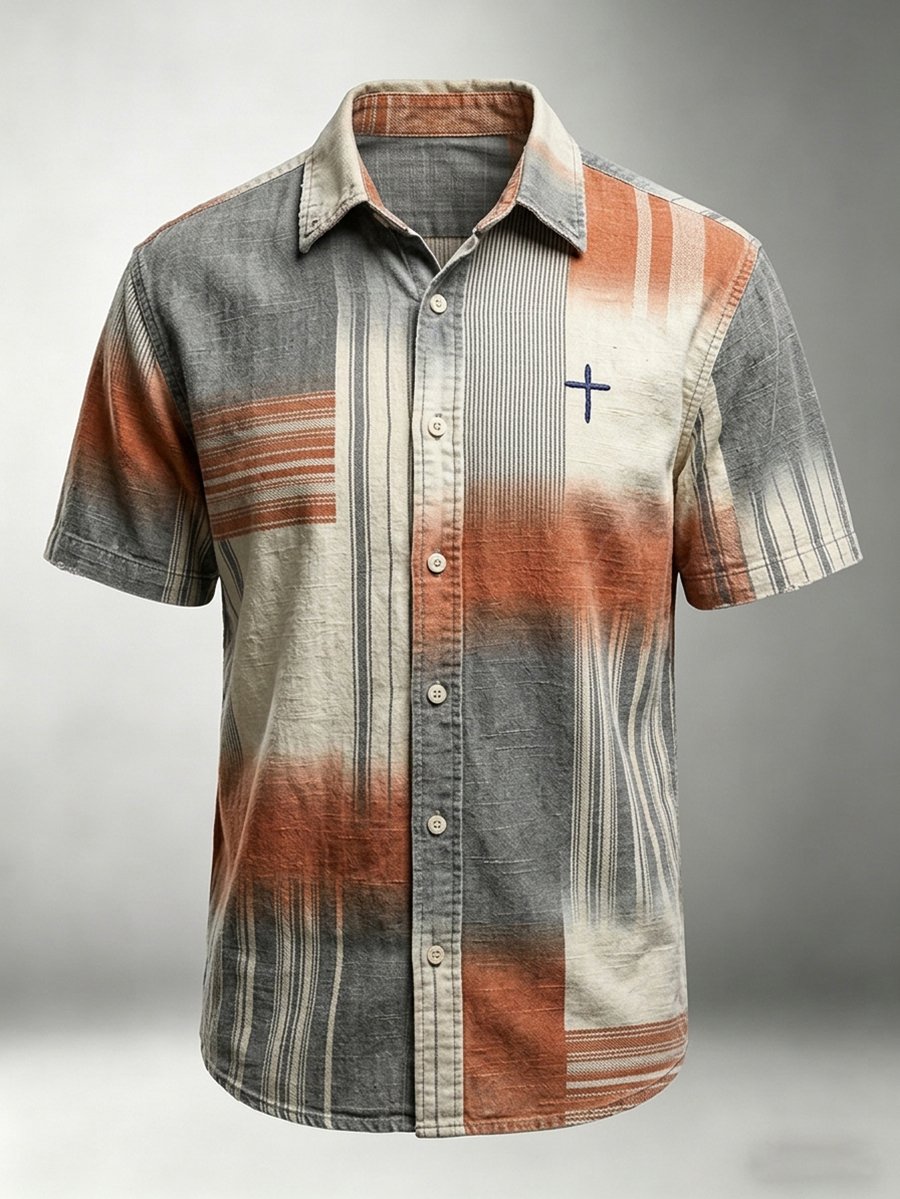 Men's Vintage Faith Faux-Linen Short-Sleeve Shirt