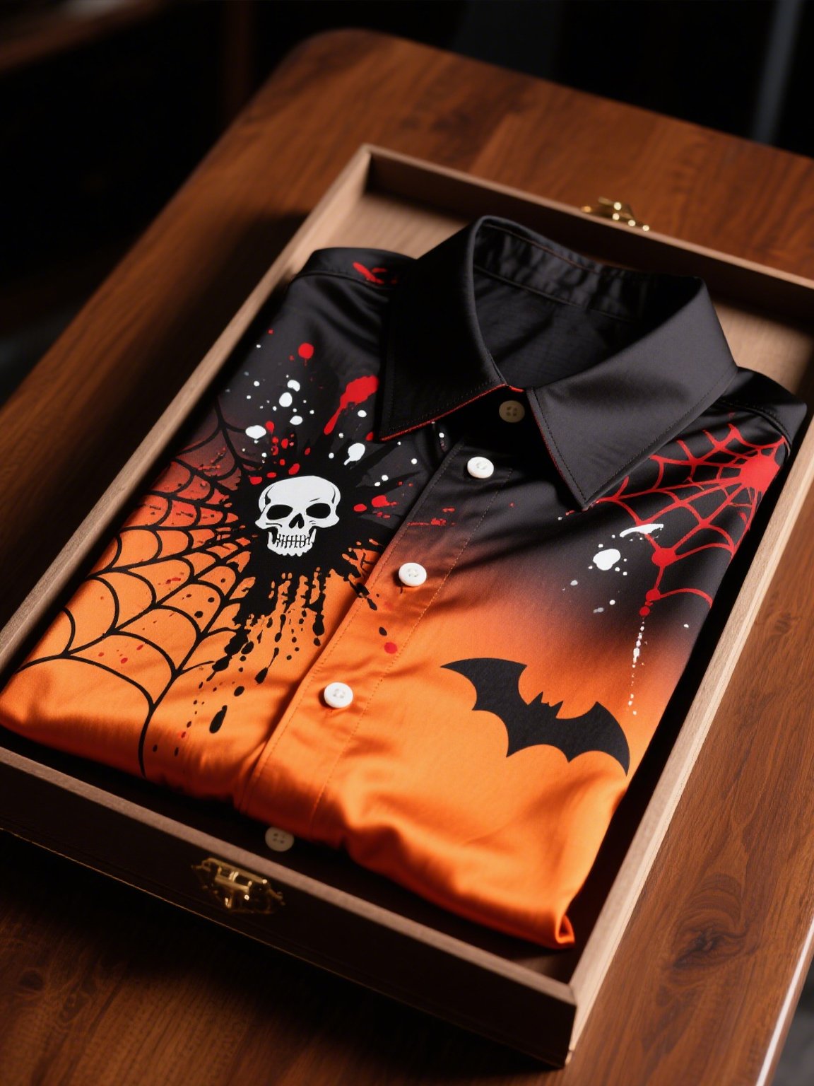 Men's Satin Luxe Halloween Long Sleeve Button Down Shirt
