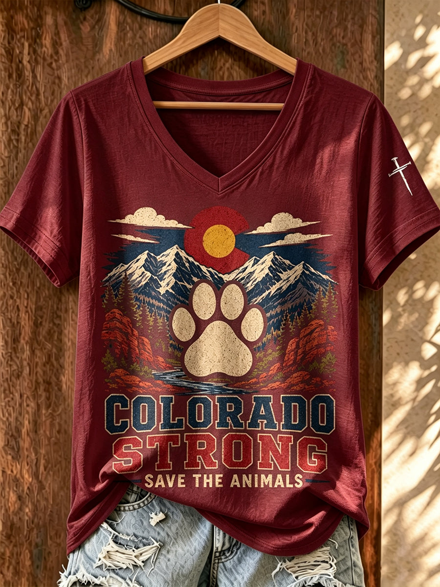 Women'S Colorado Strong Printed V-Neck T-Shirt