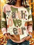 Women's Autumn Themed Faith Slogan Print Casual Top