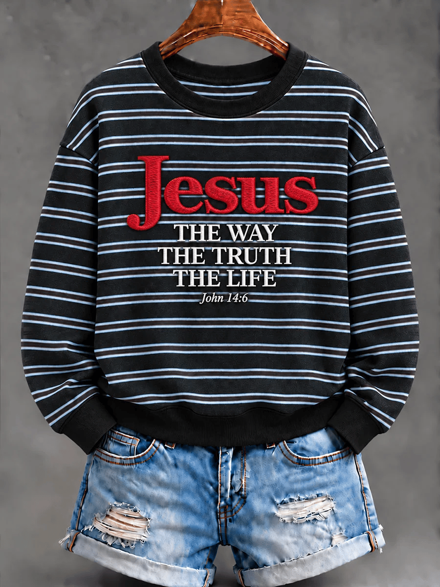 Women's Christian Jesus Stripe Regular Sweatshirt