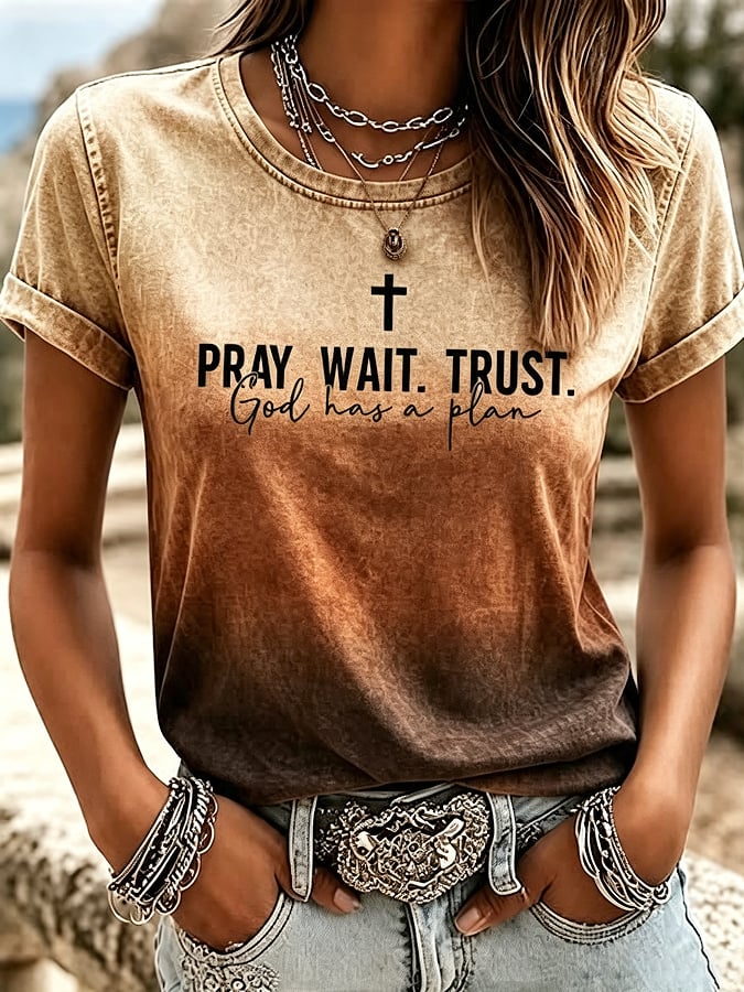 Women's Western Faith-Print Casual T-Shirt