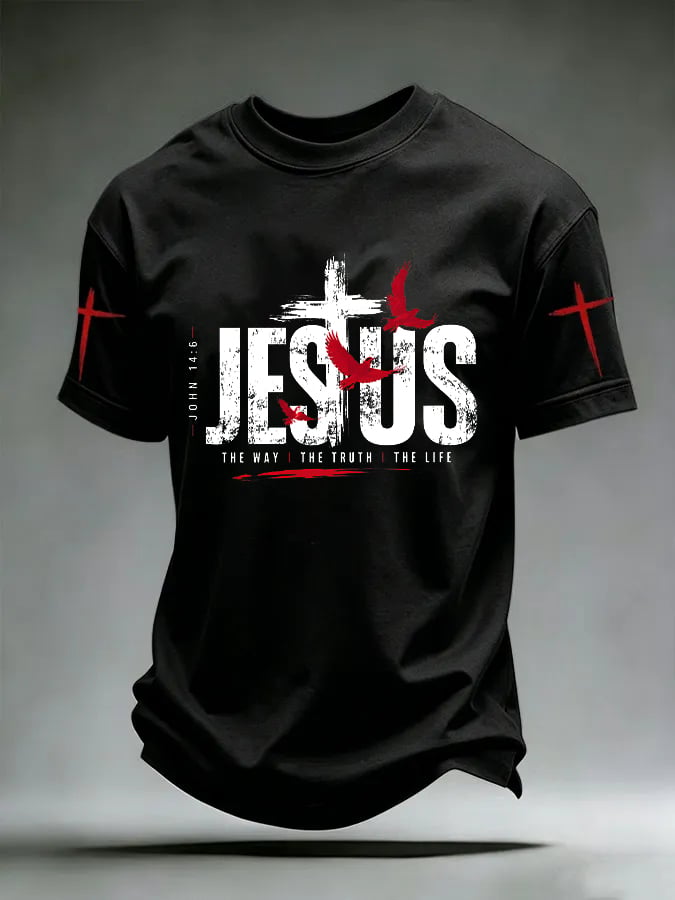 Men's Jesus The Way The Truth The Life Print Round Neck T-shirt