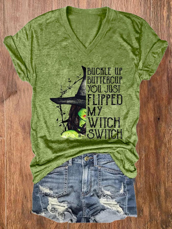 Women's Halloween Buckle Up Buttercup You Just Flipped My Witch Switch  Casual Tee