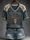 Women's Retro His Grace Still Finds Me Western Faith Printed Top