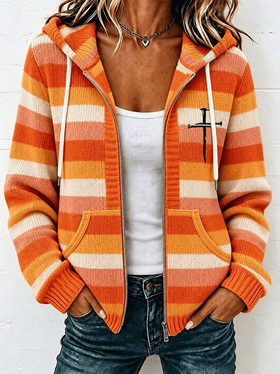 Women's Faith Print Casual Knitted Hooded Sweatshirt