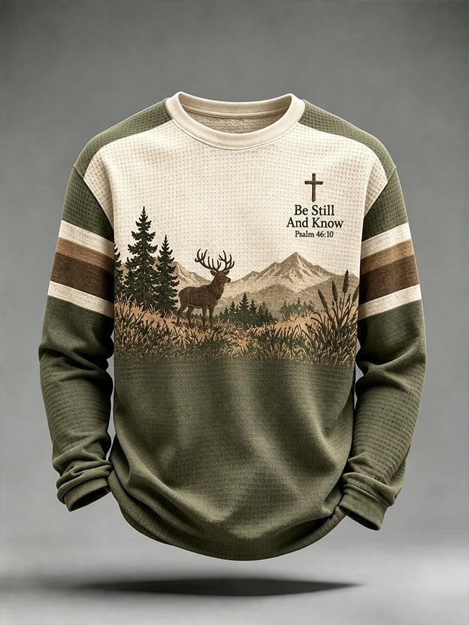 Men's Be Still And Know Psalm 46:10 Printed Waffle-Knit Top