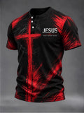 Men's Casual Printed Short-Sleeve Henley Shirt