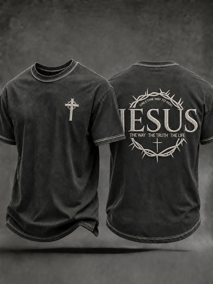 Men's Christian Jesus The Way The Truth The Life Cross Short Sleeve T-shirt