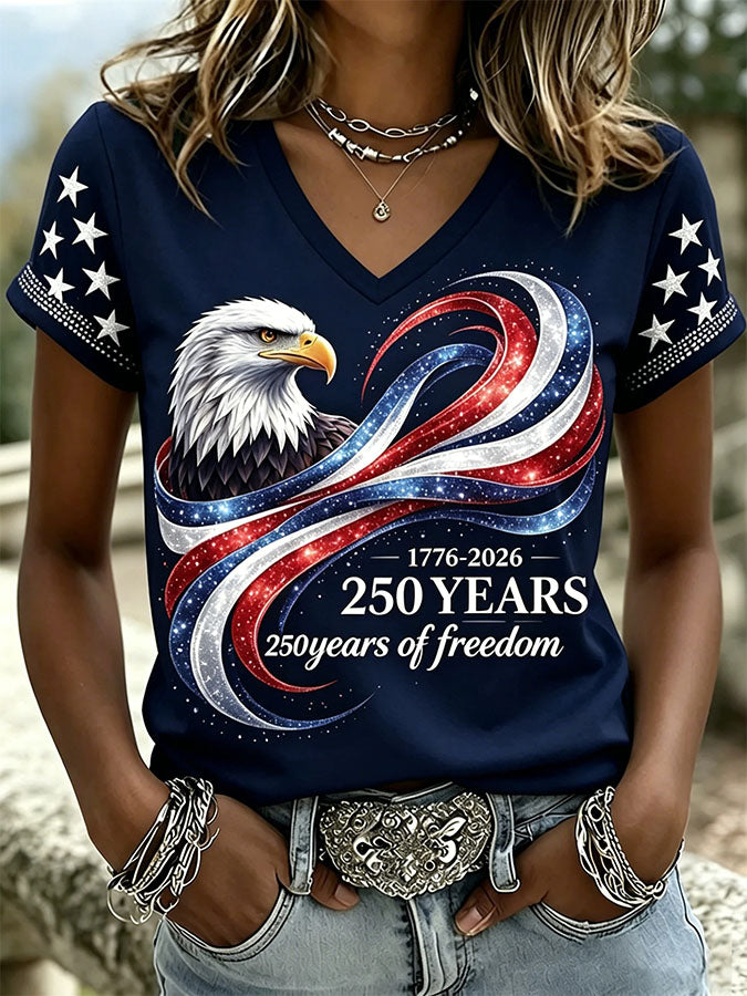🔥Buy 2 Get 15% Off🔥Women'S Retro Independence Day Relief Printed Casual Short Sleeved T-Shirt