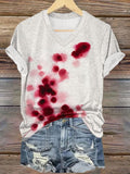 Women's Casual Bloodstained Floral Print V-Neck Short Sleeve T-Shirt