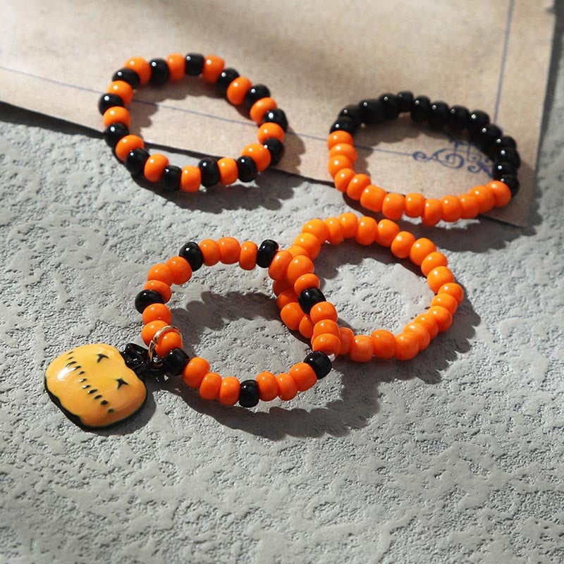 Fashionable And Creative Elastic Rice Bead Pumpkin Pendant Design Ring