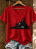 Women'S American Flag Cat Printed Casual T-Shirt
