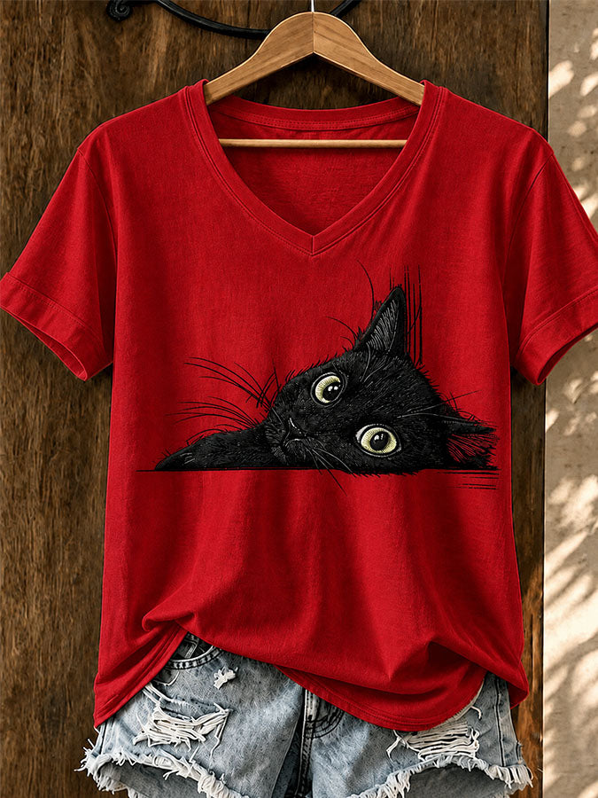 Women'S American Flag Cat Printed Casual T-Shirt