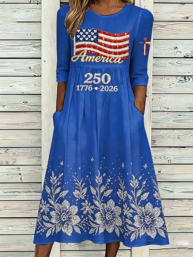 Women'S Flag  Printed Casual Dress