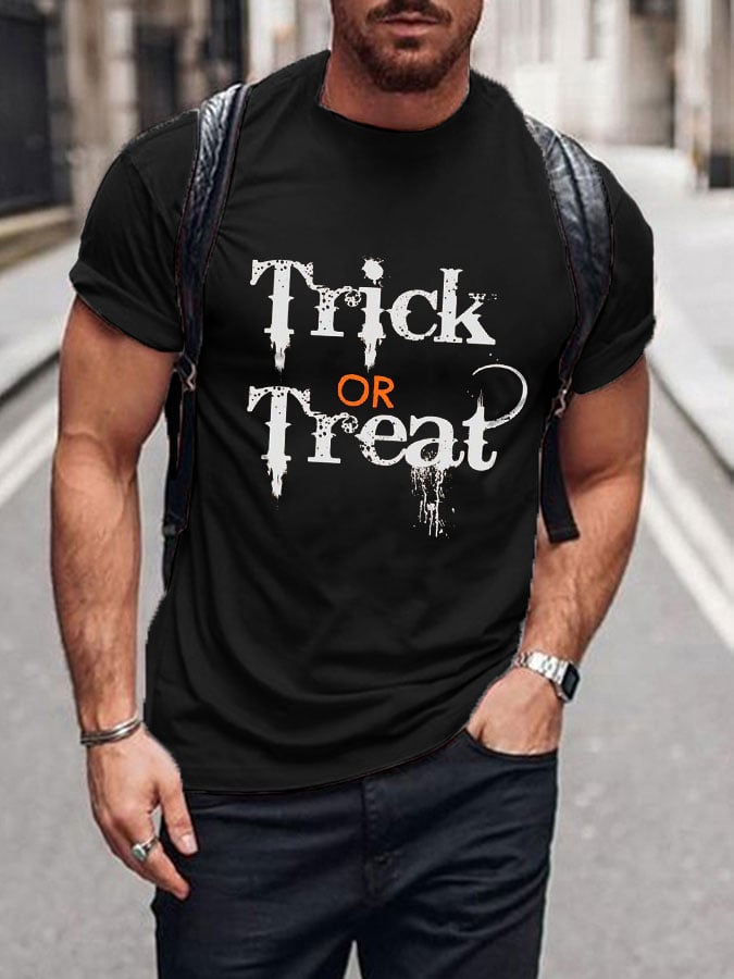 Men's Halloween Trick or Treat Print Short Sleeve T-shirt