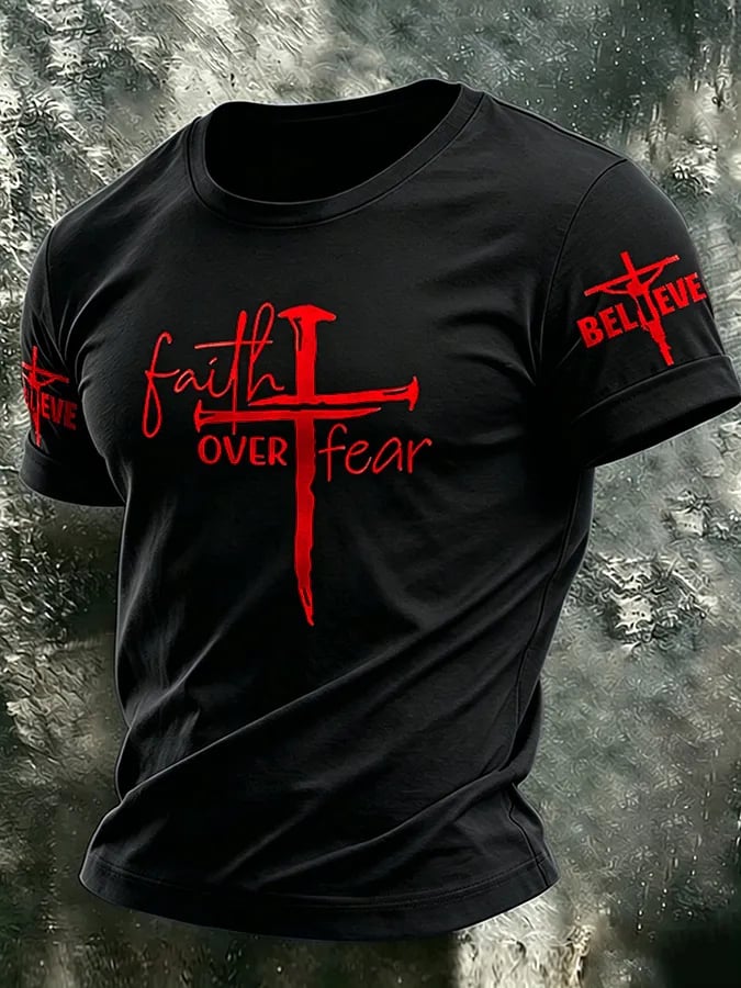 Men's Faith Over Fear Print Round Neck T-shirt