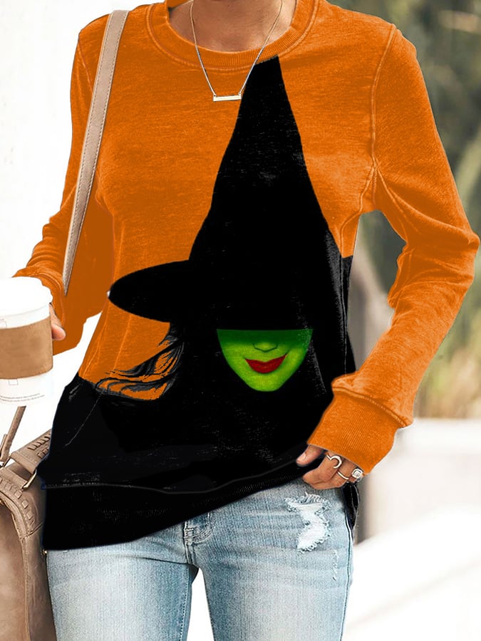 Women's Witch Printed Long Sleeve Sweatshirt