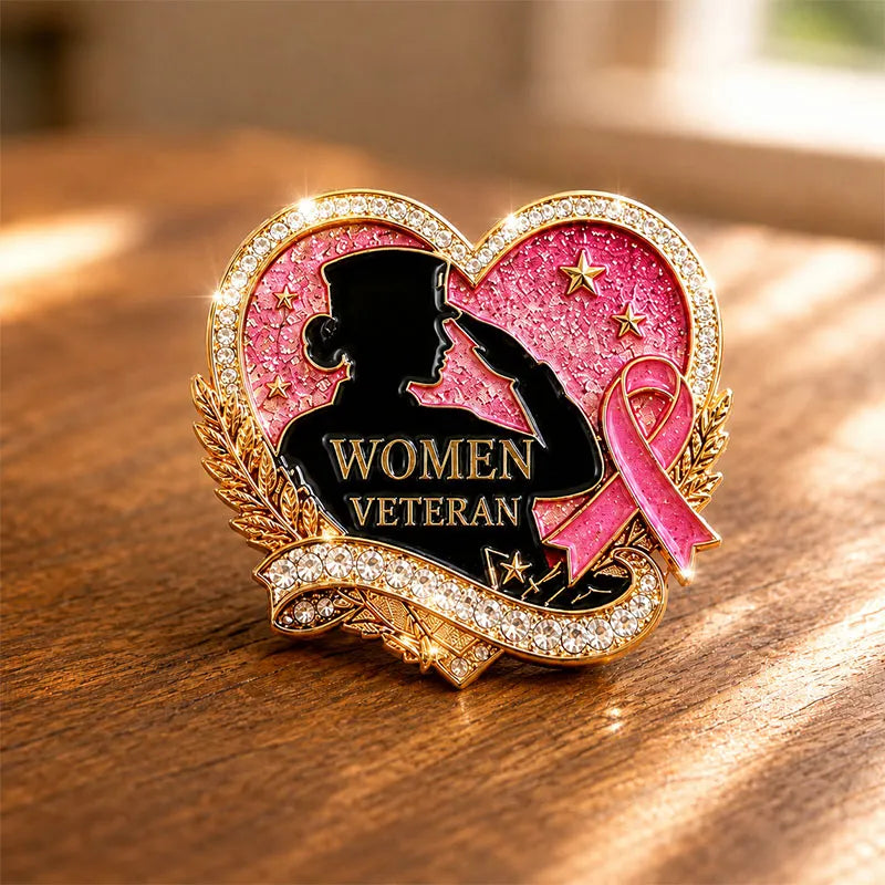 Female Veteran Memorial Heart Rhinestone Brooch Pin
