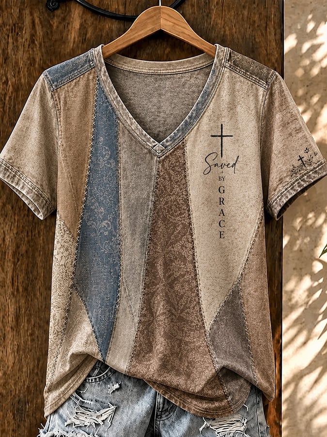 Women's Vintage Western Faith-Print Top