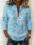 Women's Faith Collar Zipper Knit Long-Sleeved Top