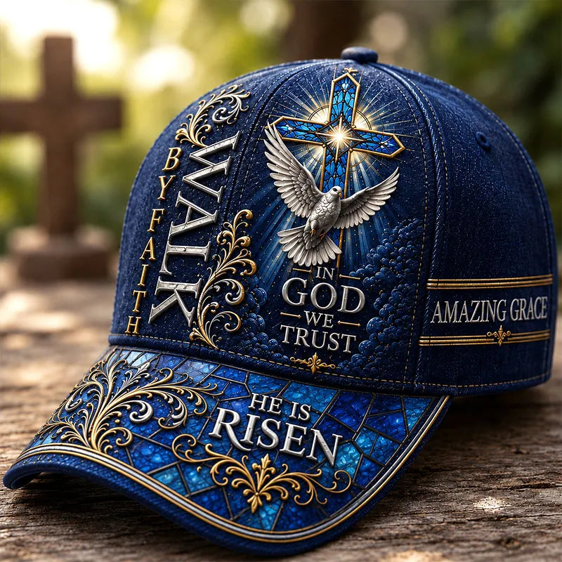 Christian Faith Blue Gold Cross Dove Baseball Cap