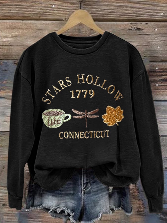 🔥HOT SALE🔥Retro Fall Stars Hollow 1779 Connecticut Luke’s Coffee Cup Dragonfly Maple Leaf Print Sweatshirt