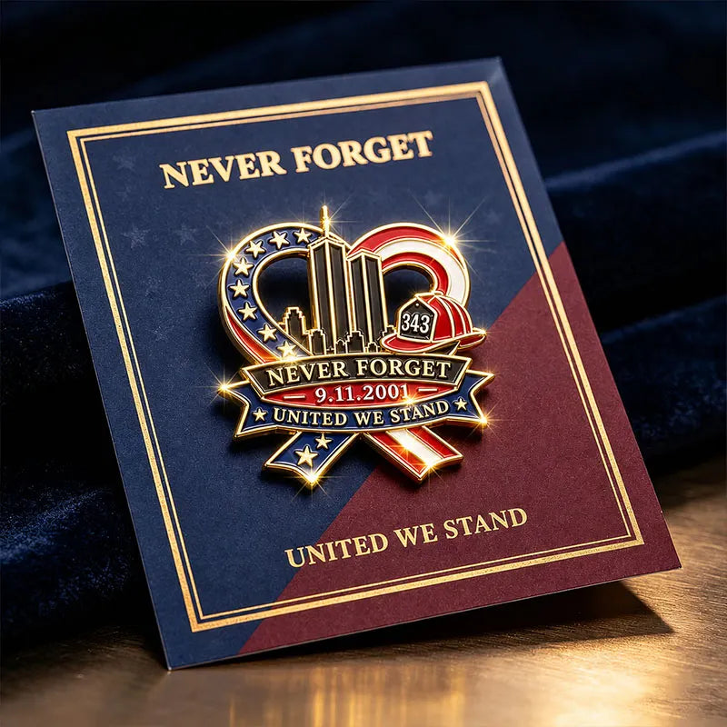“United We Stand – Never Forget 9.11.2001” FDNY 343 Memorial Brooch Pin | American Flag Firefighter Tribute Collectible Badge