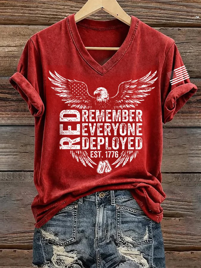Retro Red Friday Remember All Those Deployed Overseas Until They're All Home Printed Casual T-Shirt