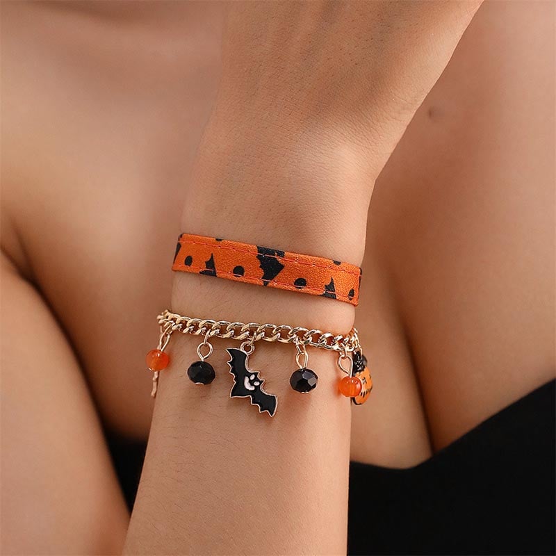 Fashionable And Creative Rice Beads Metal Pumpkin Bat Ghost Design Bracelet