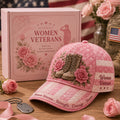 Women Veteran Pink Rose Art Print Baseball Cap