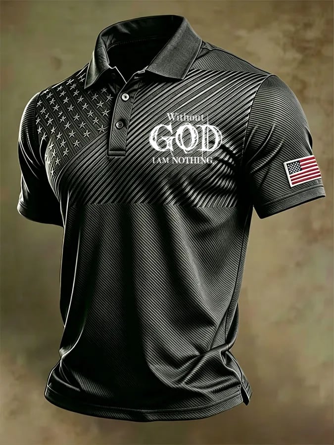 Men's Faith “Without God I Am Nothing,” Print Casual Polo Shirt