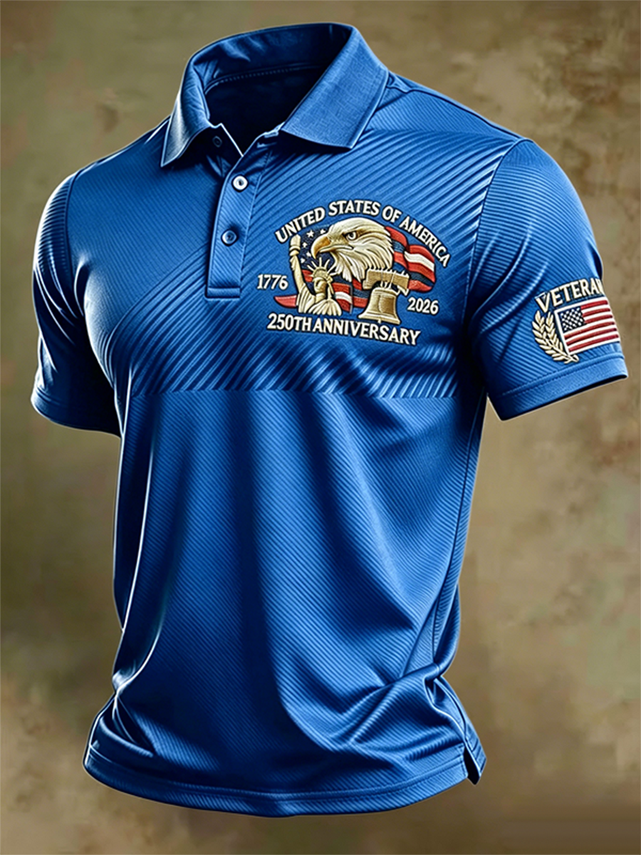 Men's USA 250th Anniversary 1776-2026 Eagle Veteran American Flag Patriotic Casual Polo Top