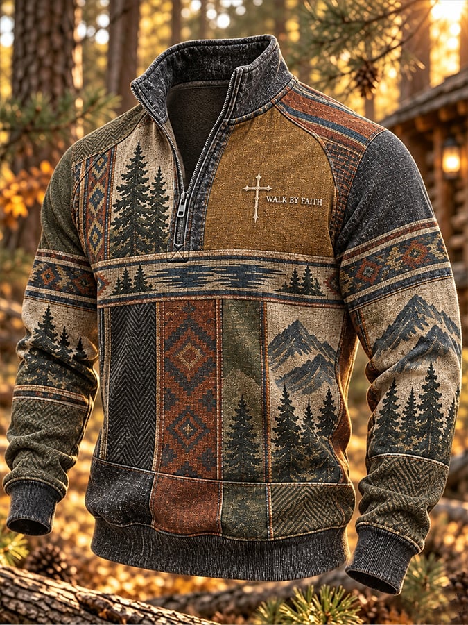 Men'S Autumn/Winter "Retro Faith" Zip-Up Sweatshirt