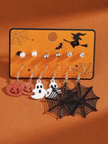 Women's 6-Pair Halloween Spider Web Pumpkin Ghost Earrings Combination Festive Atmosphere Set Earrings