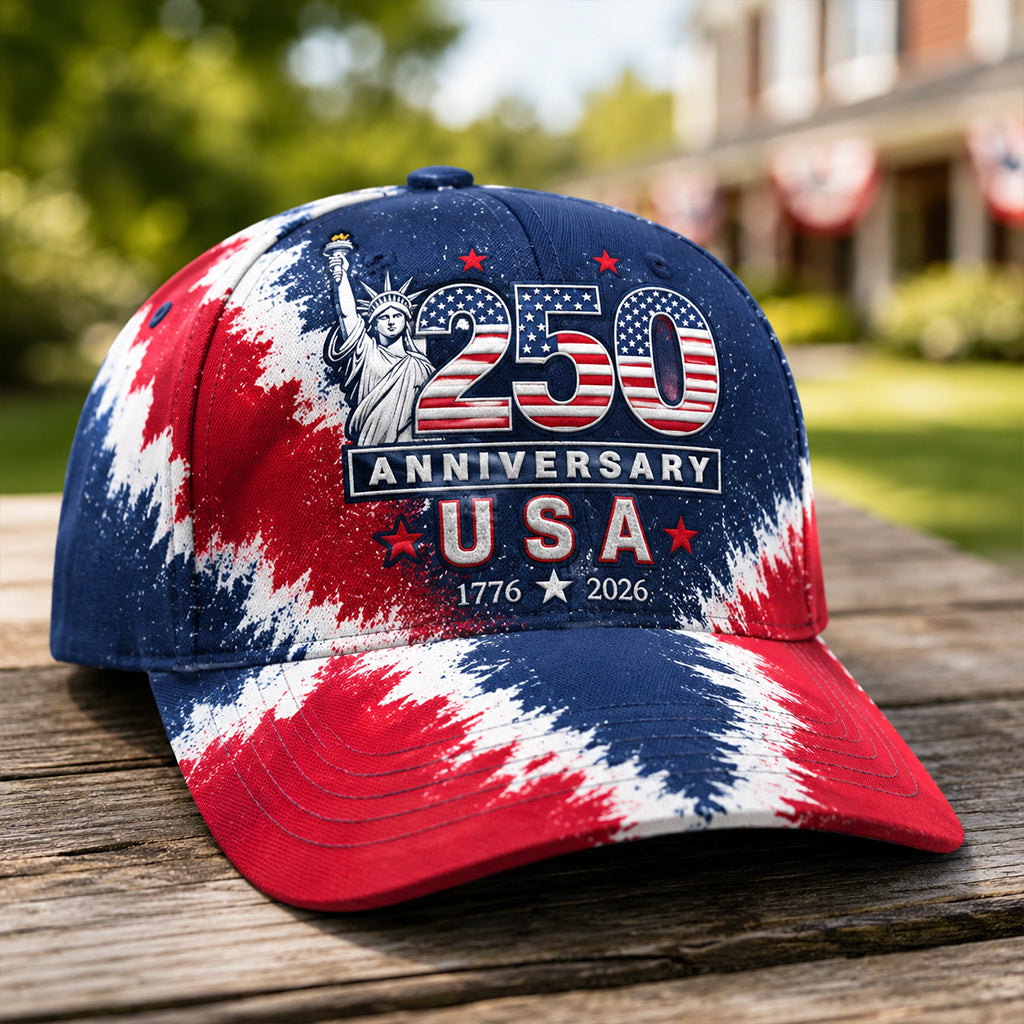 Patriotic USA 250th Anniversary Baseball Cap, 1776–2026 Red White Blue Design