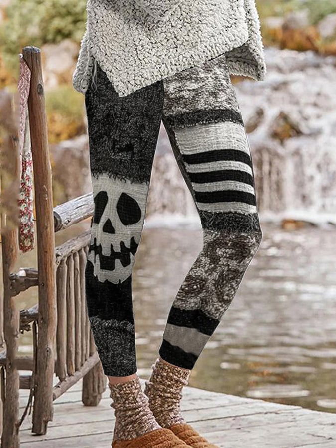 Women's Halloween Contrast Color Comfortable Knitted Print Leggings