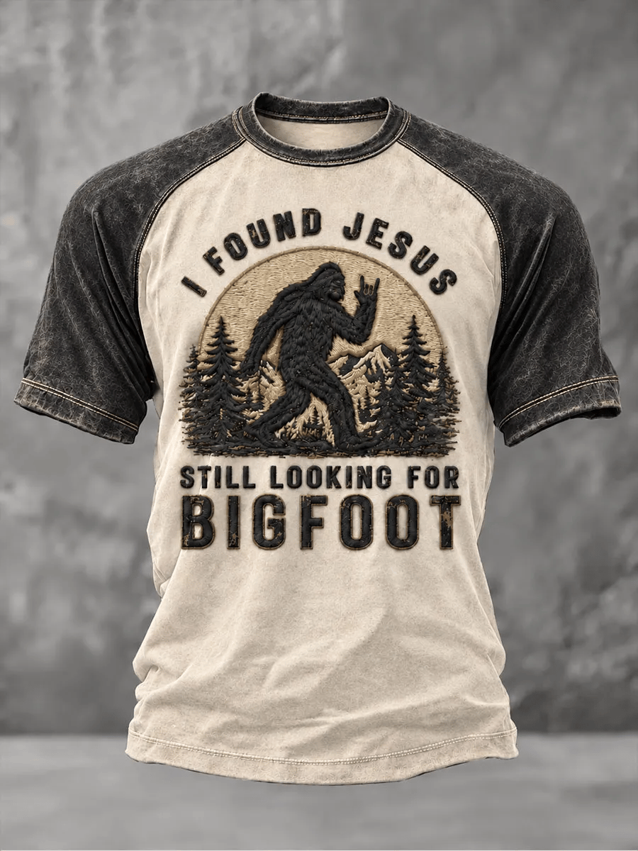 Men's I Found Jesus Still Looking For Bigfoot Print Short-Sleeve T-Shirt