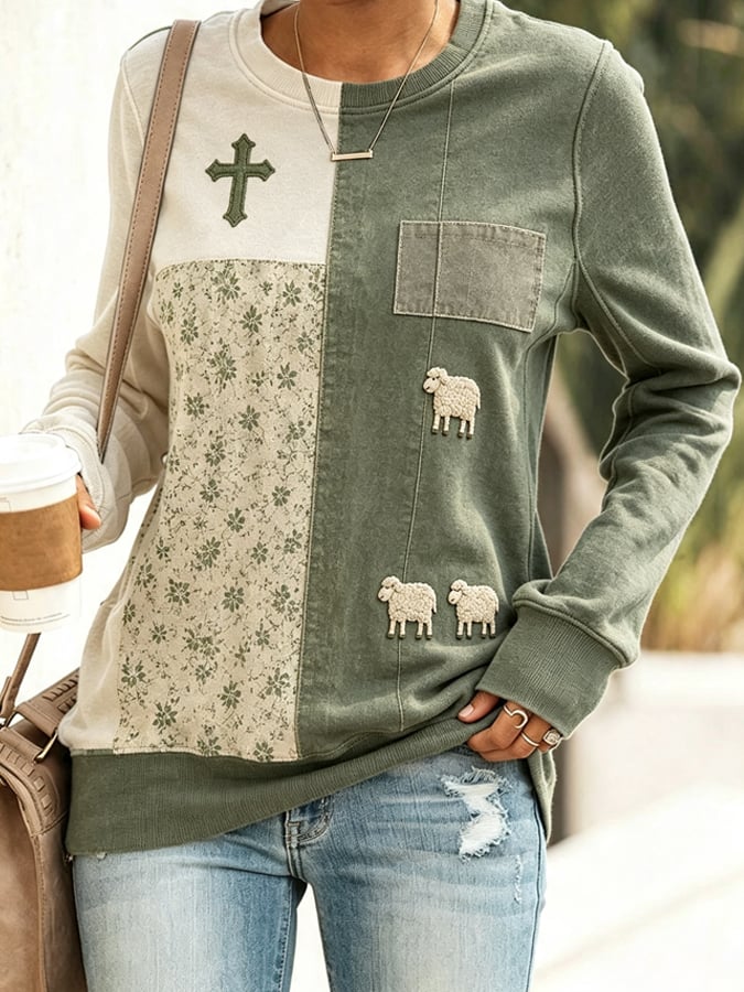 Women's Casual Cat Print Long-Sleeved Sweatshirt