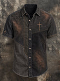 Men's Vintage Faith Faux-Linen Short-Sleeve Shirt