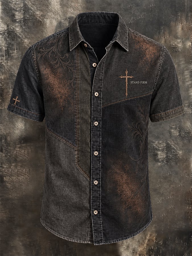 Men's Vintage Faith Faux-Linen Short-Sleeve Shirt