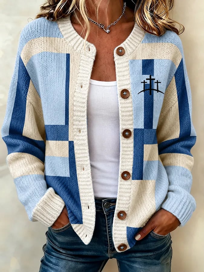 Women's Casual Printed Knit Cardigan