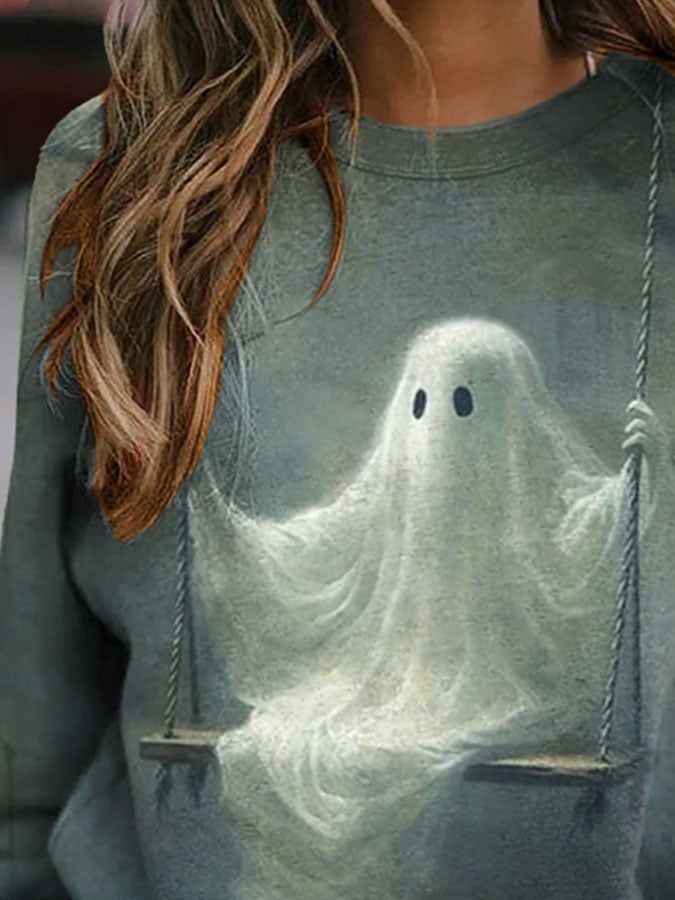 Halloween Ghost Ladies Raglan Sweatshirt